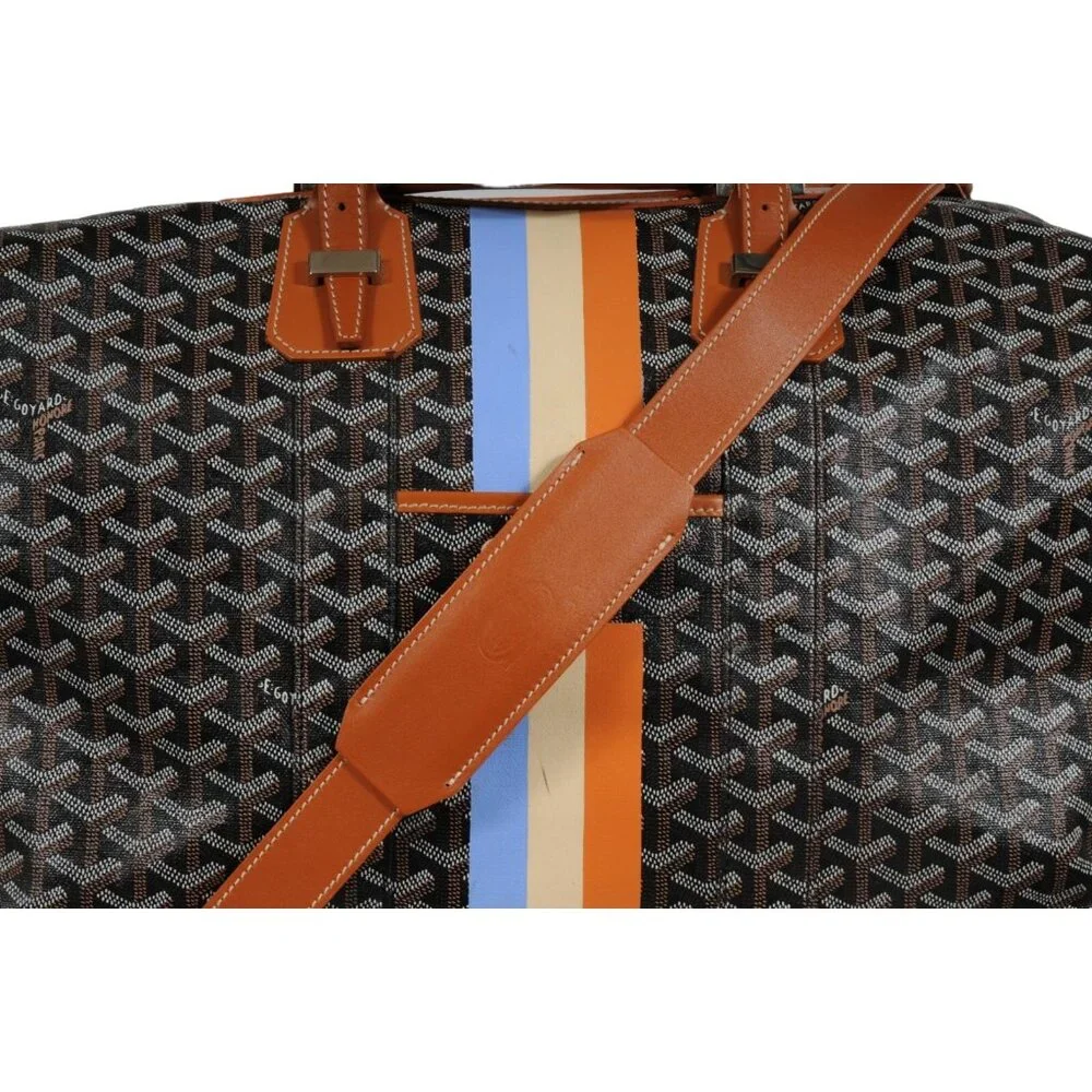 Goyard Boeing 45 Black Brown Leather Duffle Travel Carry On Vacation Weekend Bag
